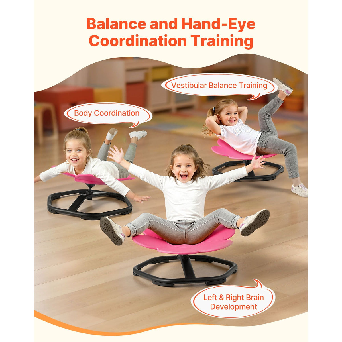 Kids Swivel Chair, 220 lbs Capacity, Flower Shape Sensory Spinning Chair, Autistic Kids Sensory Toy Seat with Non-Slip Metal Base, Toddler Sit & Spin Seat for Coordination Balance Focus, Rose