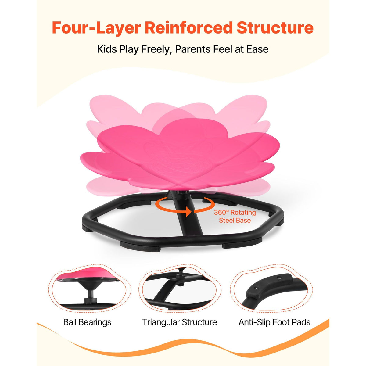 Kids Swivel Chair, 220 lbs Capacity, Flower Shape Sensory Spinning Chair, Autistic Kids Sensory Toy Seat with Non-Slip Metal Base, Toddler Sit & Spin Seat for Coordination Balance Focus, Rose