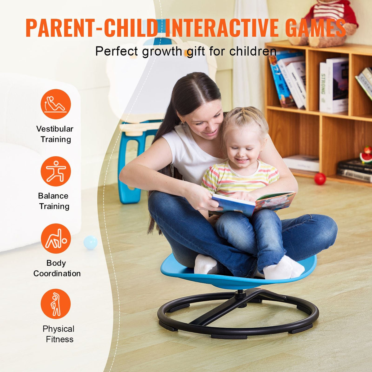 Kids Swivel Chair, 220 LBS Capacity, Sensory Spinning Chair, Autistic Kids Sensory Toy Chair with Non-Slip Metal Base, Toddler Sit and Spin Chair for Coordination Balance Focus Training Blue