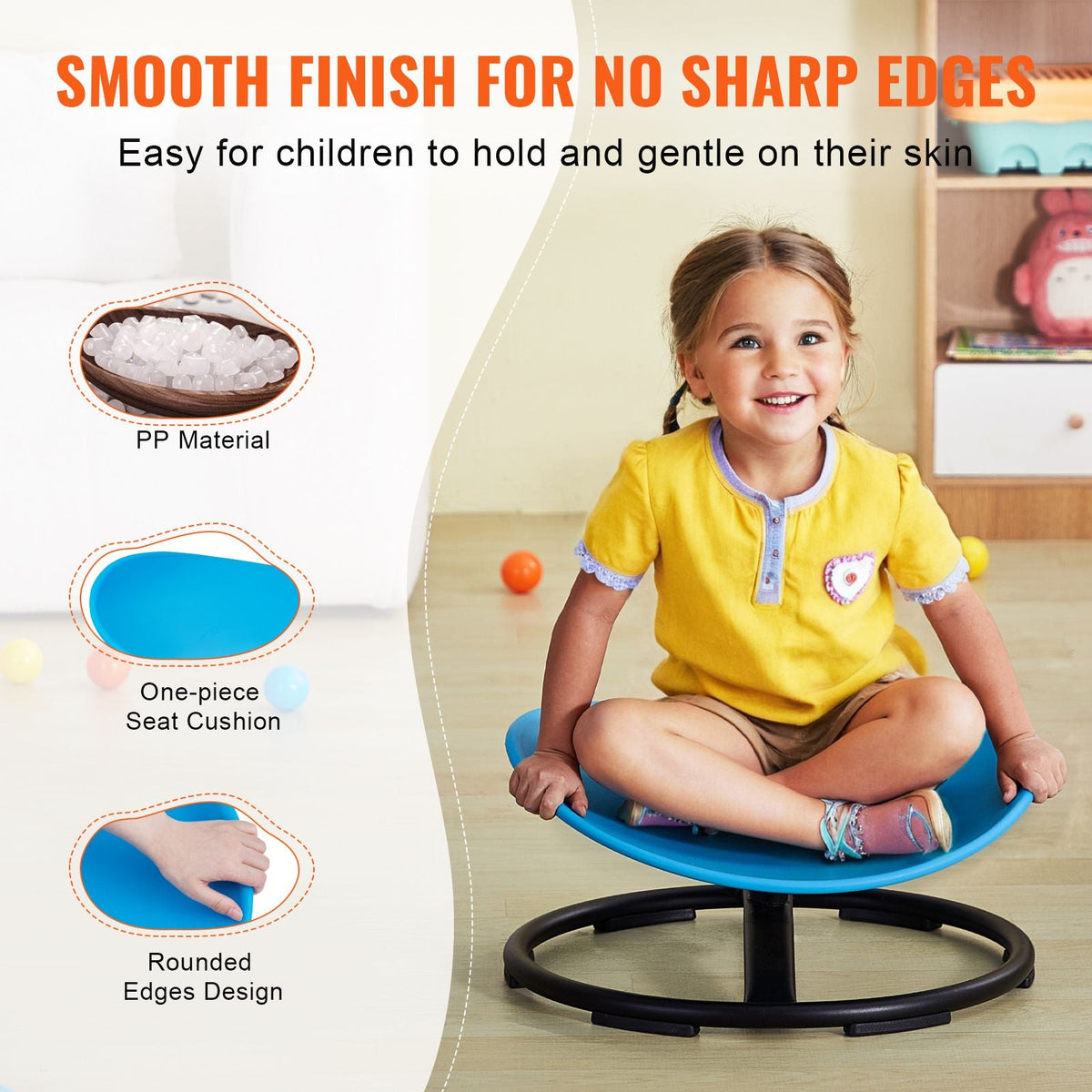 Kids Swivel Chair, 220 LBS Capacity, Sensory Spinning Chair, Autistic Kids Sensory Toy Chair with Non-Slip Metal Base, Toddler Sit and Spin Chair for Coordination Balance Focus Training Blue