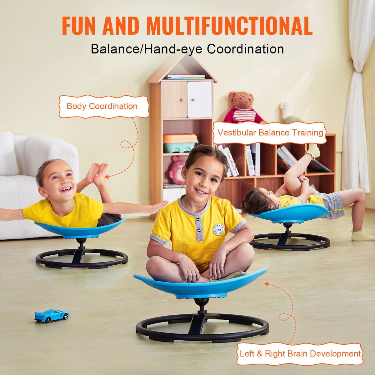 Kids Swivel Chair, 220 LBS Capacity, Sensory Spinning Chair, Autistic Kids Sensory Toy Chair with Non-Slip Metal Base, Toddler Sit and Spin Chair for Coordination Balance Focus Training Blue