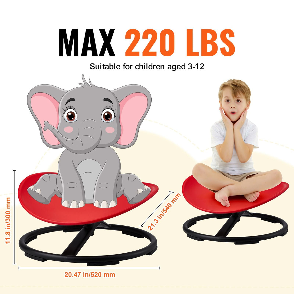 Kids Swivel Chair, 220 LBS Capacity, Sensory Spinning Chair, Autistic Kids Sensory Toy Chair with Non-Slip Metal Base, Toddler Sit and Spin Chair for Coordination Balance Focus Training Red