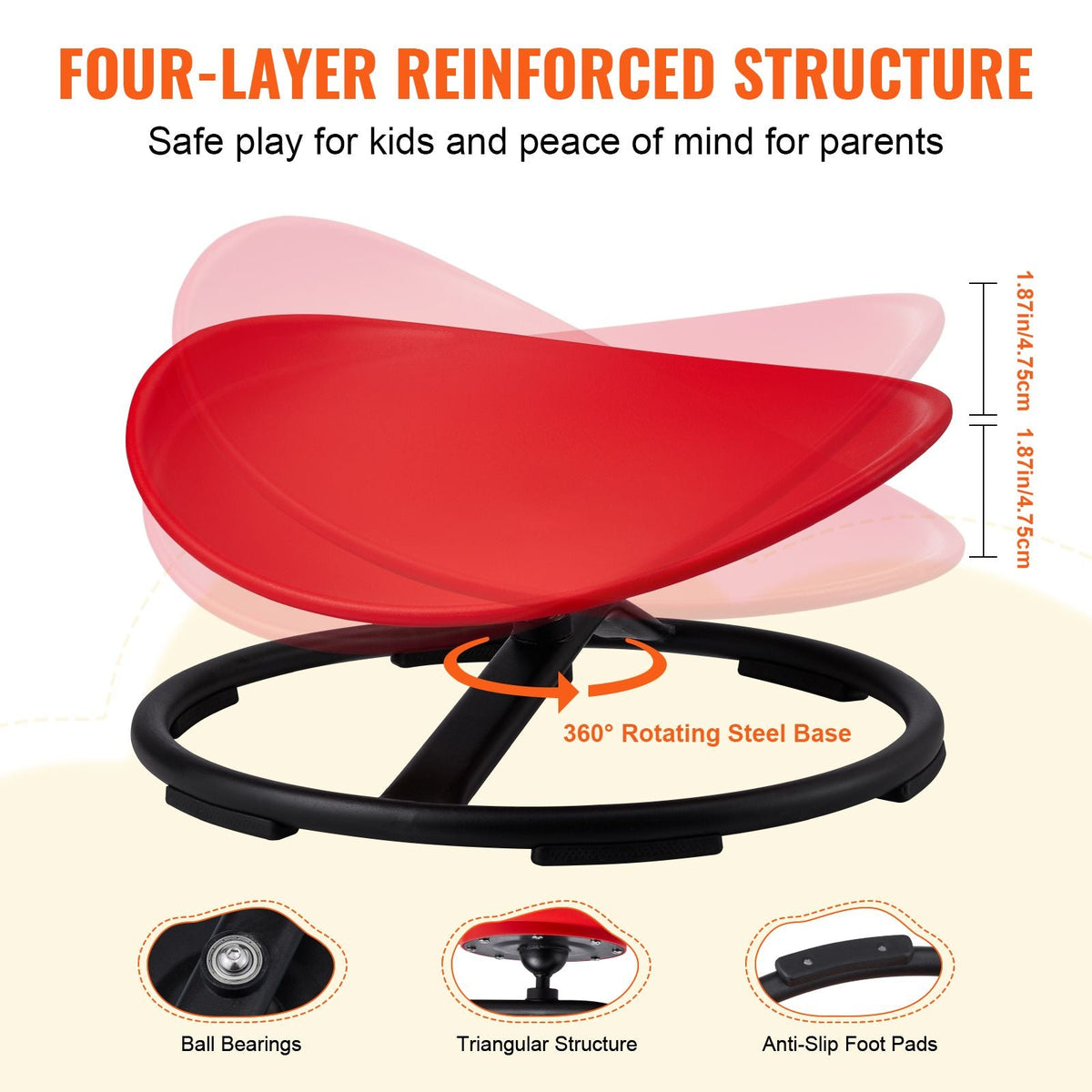 Kids Swivel Chair, 220 LBS Capacity, Sensory Spinning Chair, Autistic Kids Sensory Toy Chair with Non-Slip Metal Base, Toddler Sit and Spin Chair for Coordination Balance Focus Training Red