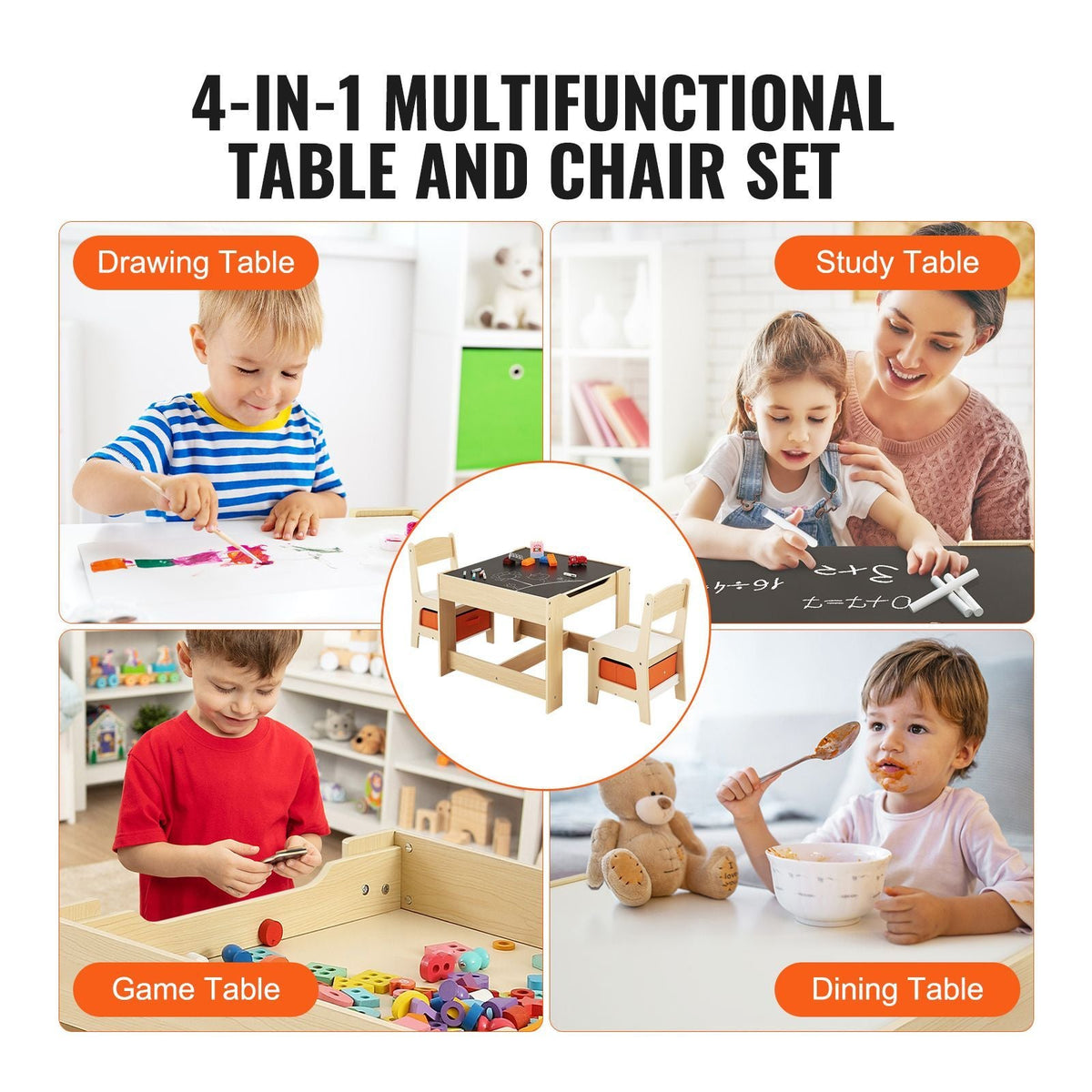 Kids Table and Chair Set, Wooden Activity Table with Storage Space and Boxes, Kids Play Table for Toddlers Art, Craft, Reading, Learning