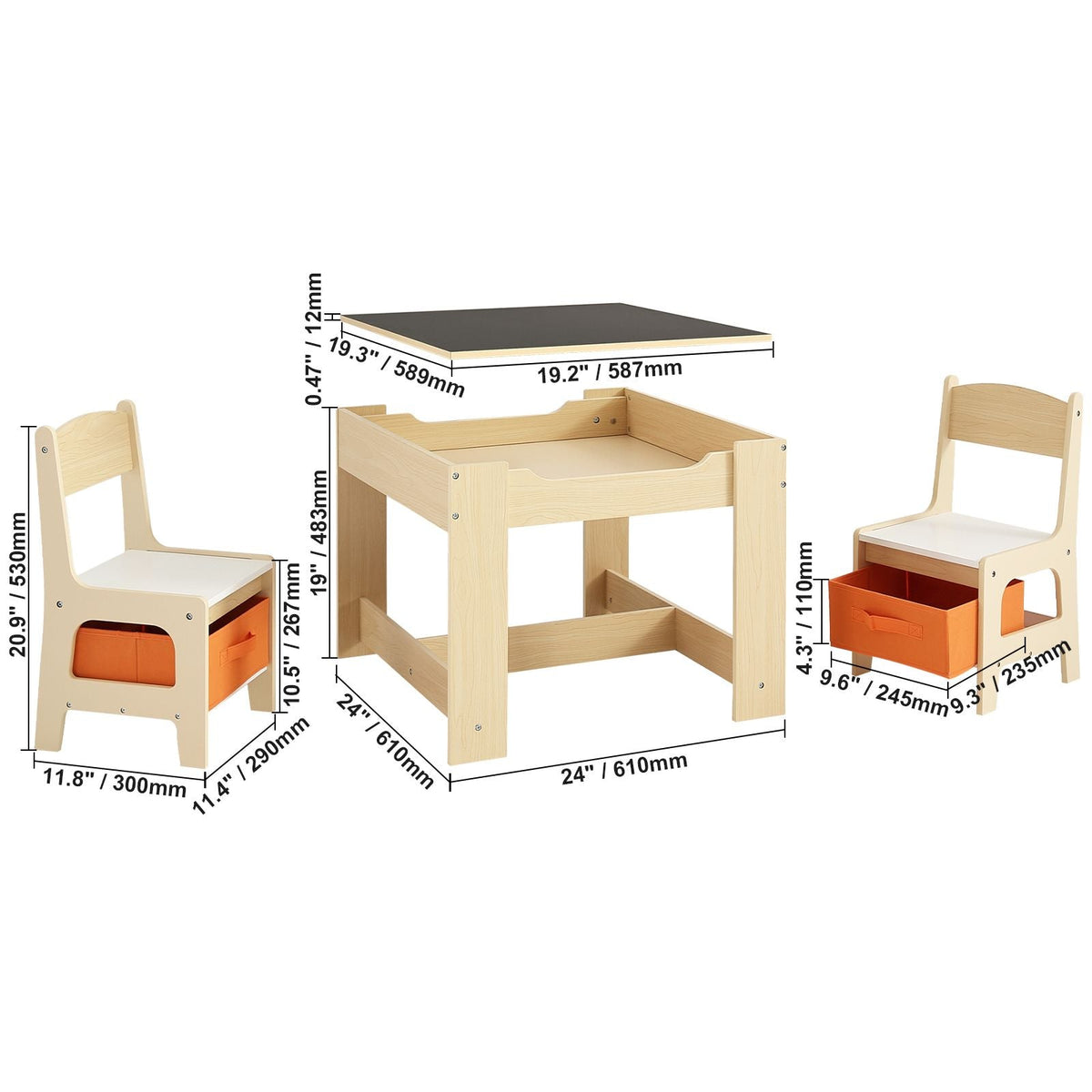 Kids Table and Chair Set, Wooden Activity Table with Storage Space and Boxes, Kids Play Table for Toddlers Art, Craft, Reading, Learning