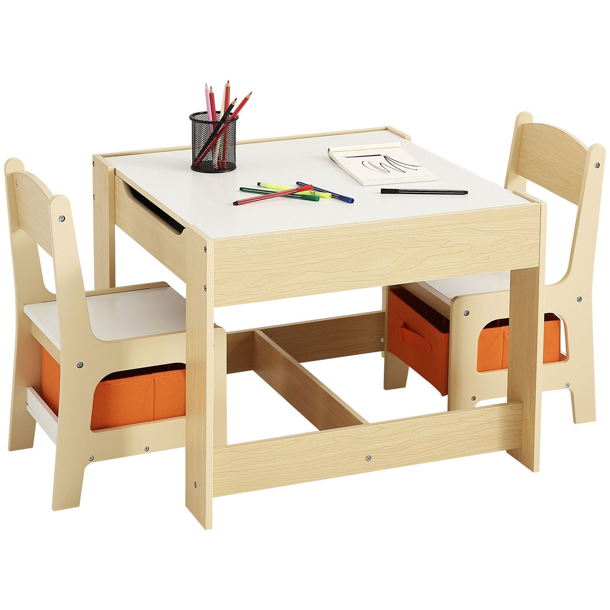 Kids Table and Chair Set, Wooden Activity Table with Storage Space and Boxes, Kids Play Table for Toddlers Art, Craft, Reading, Learning