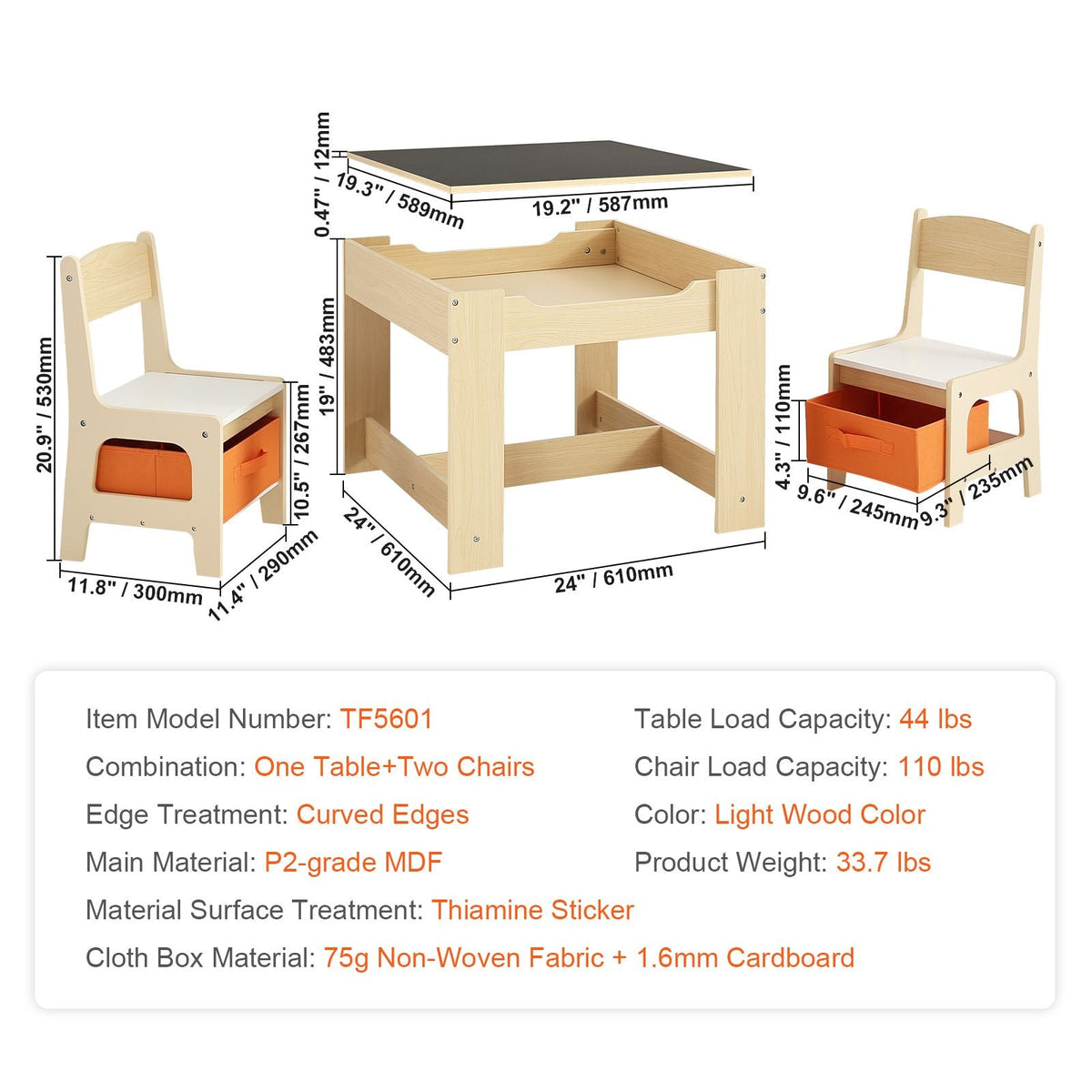 Kids Table and Chair Set, Wooden Activity Table with Storage Space and Boxes, Kids Play Table for Toddlers Art, Craft, Reading, Learning