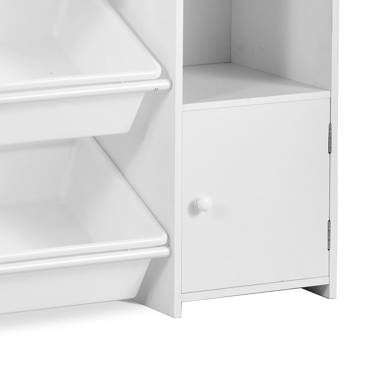 Kids Toy Storage and Bookshelf, 4-Tier Large Toy Storage Organizer with 8 Flexible Plastic Bins, Kids Cubby Cabinet with Bookshelf for Study Room, Bedroom, Playroom, Classroom, Nursery, White