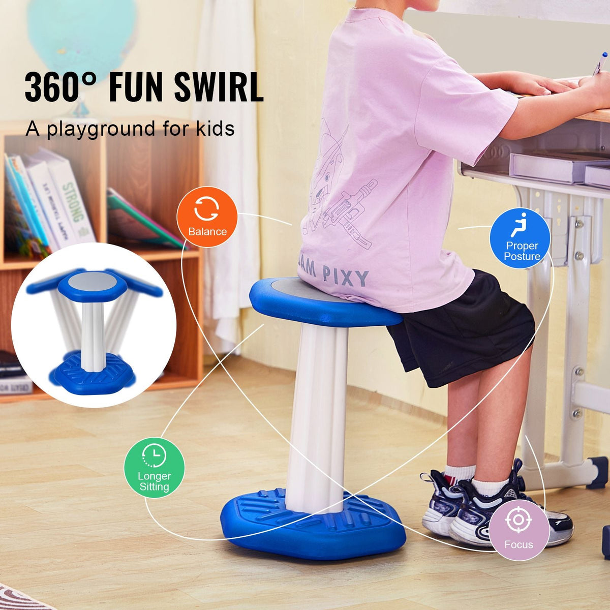Kids Wobble Chair, Active Chair with Sponge Cushion, Wobble Stool Improves Focus, Posture and Calm Children, Ideal for Schools and Home, Age 7-14, Blue