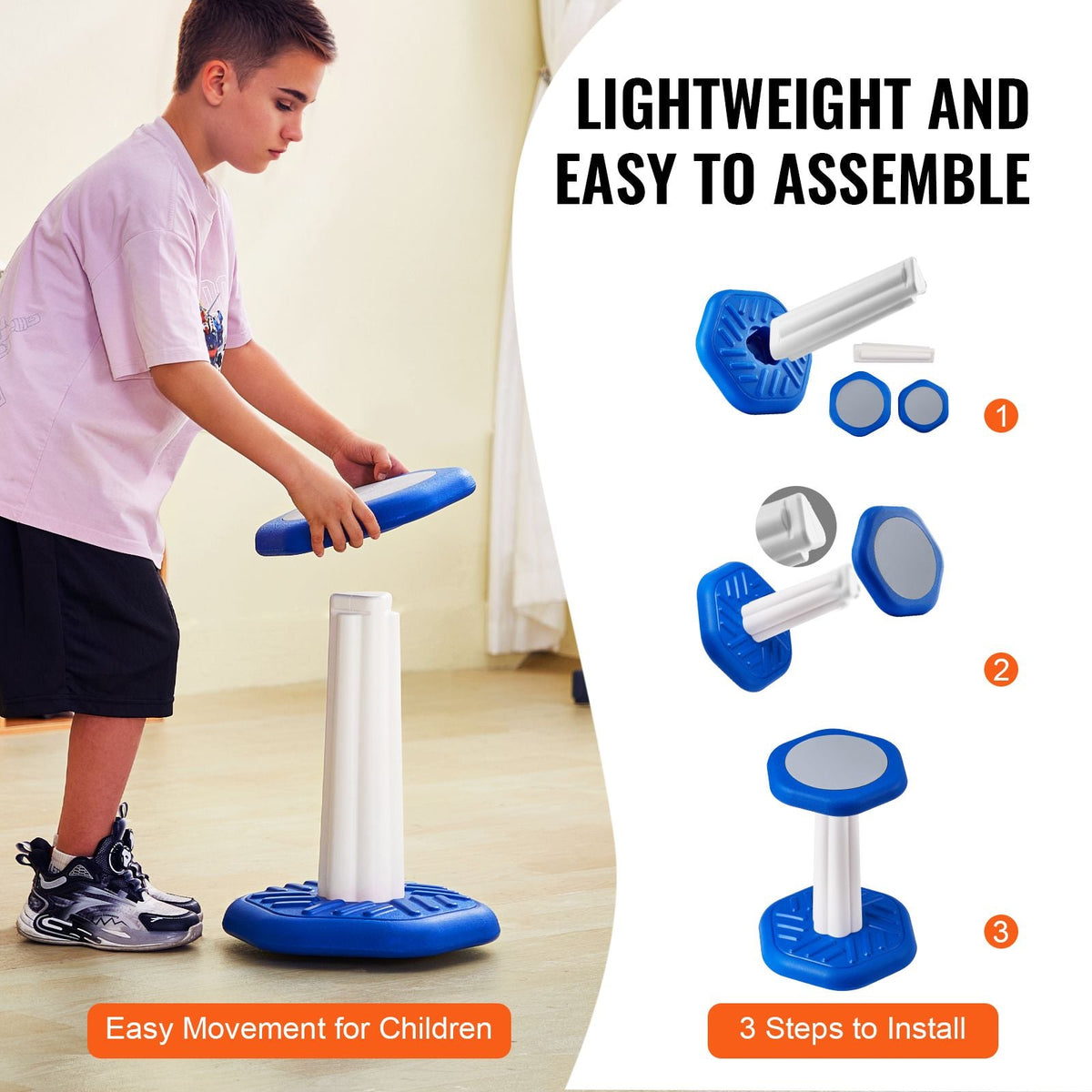 Kids Wobble Chair, Active Chair with Sponge Cushion, Wobble Stool Improves Focus, Posture and Calm Children, Ideal for Schools and Home, Age 7-14, Blue