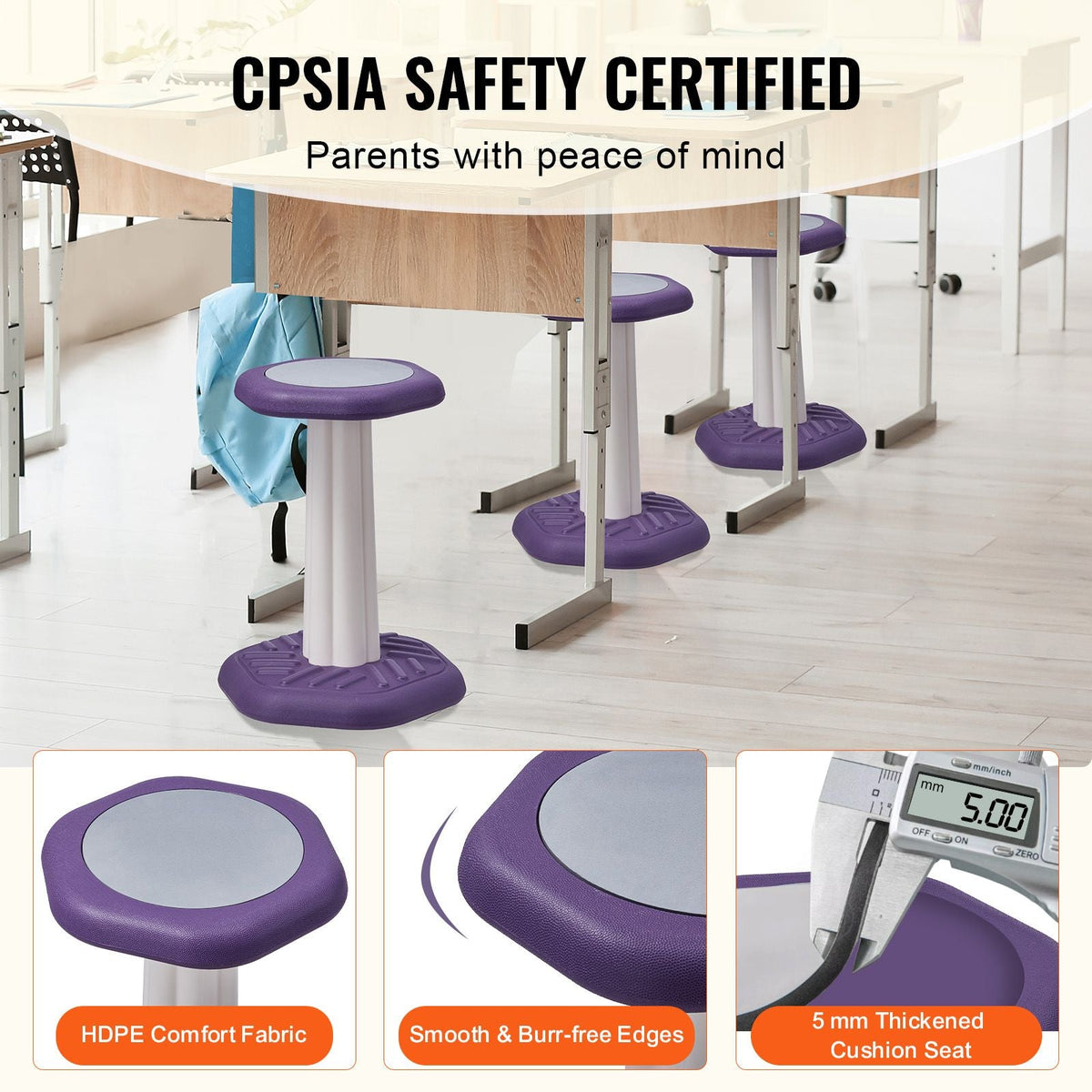 Kids Wobble Chair, Active Chair with Sponge Cushion, Wobble Stool Improves Focus, Posture and Calm Children, Ideal for Schools and Home, Age 7-14, Purple