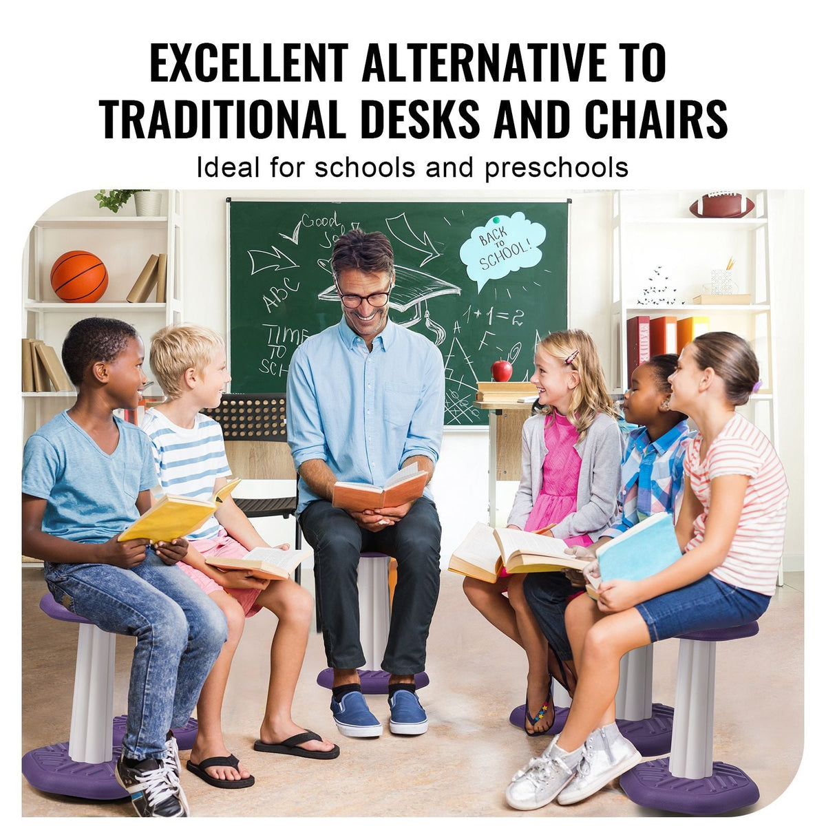 Kids Wobble Chair, Active Chair with Sponge Cushion, Wobble Stool Improves Focus, Posture and Calm Children, Ideal for Schools and Home, Age 7-14, Purple