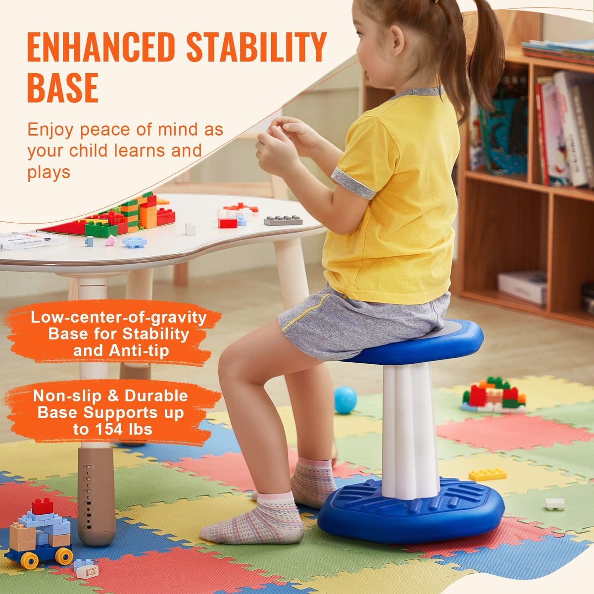 Kids Wobble Chair, Active Chair with Sponge Cushion, Wobble Stool Improves Focus, Posture and Calm Children, Ideal for Schools and Preschools, Age 3-7, Blue