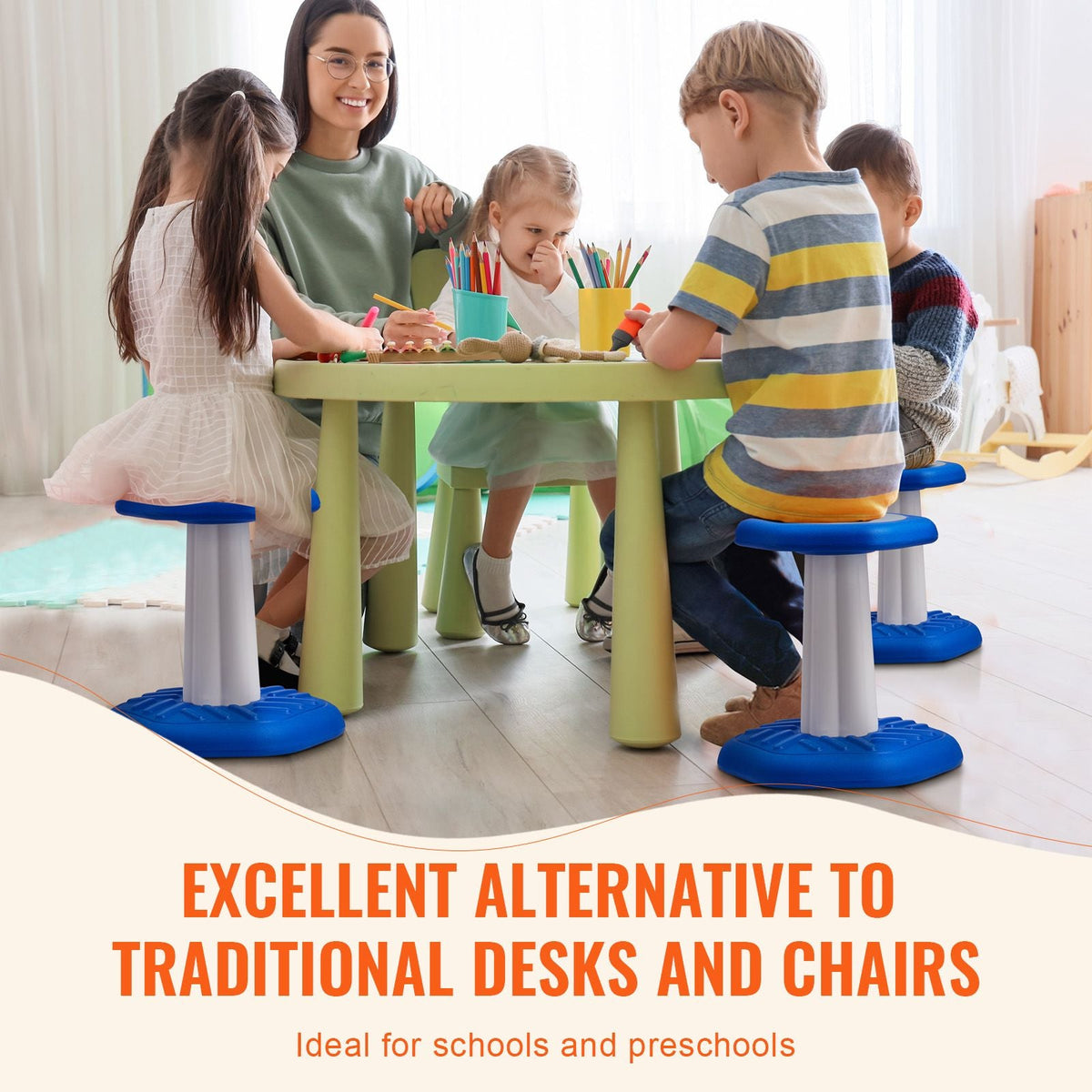 Kids Wobble Chair, Active Chair with Sponge Cushion, Wobble Stool Improves Focus, Posture and Calm Children, Ideal for Schools and Preschools, Age 3-7, Blue