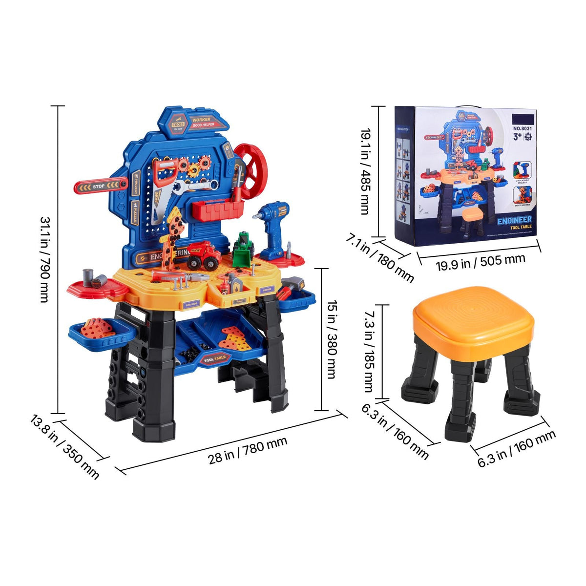 Kids Workbench, 181 pcs, Kids Tool Bench with Realistic Tools and Electric Drill, Pretend Play Construction Workbench Toys for Toddlers, Toddler Work Bench Learning Gift for Boys & Girls Age 3+