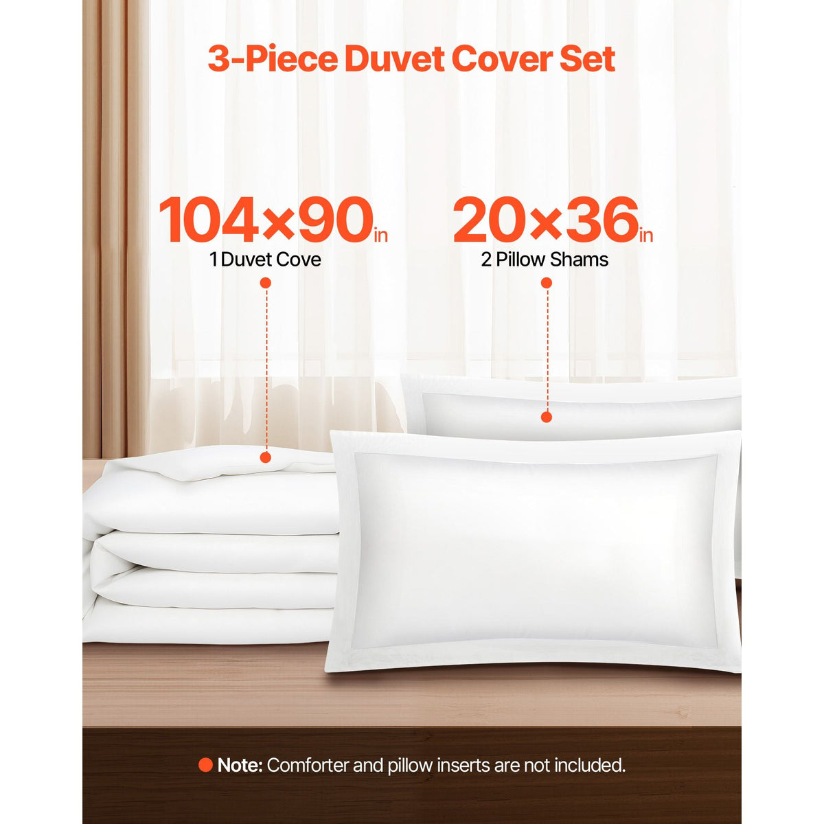 King Duvet Cover Set, 100% Cotton, 3 Pieces Bedding Set King Size with 1 Duvet Cover 104 x 90 in and 2 Pillow Shams 20 x 36 in, Soft Breathable, Double Zipper Closure, for Home Bedding, White