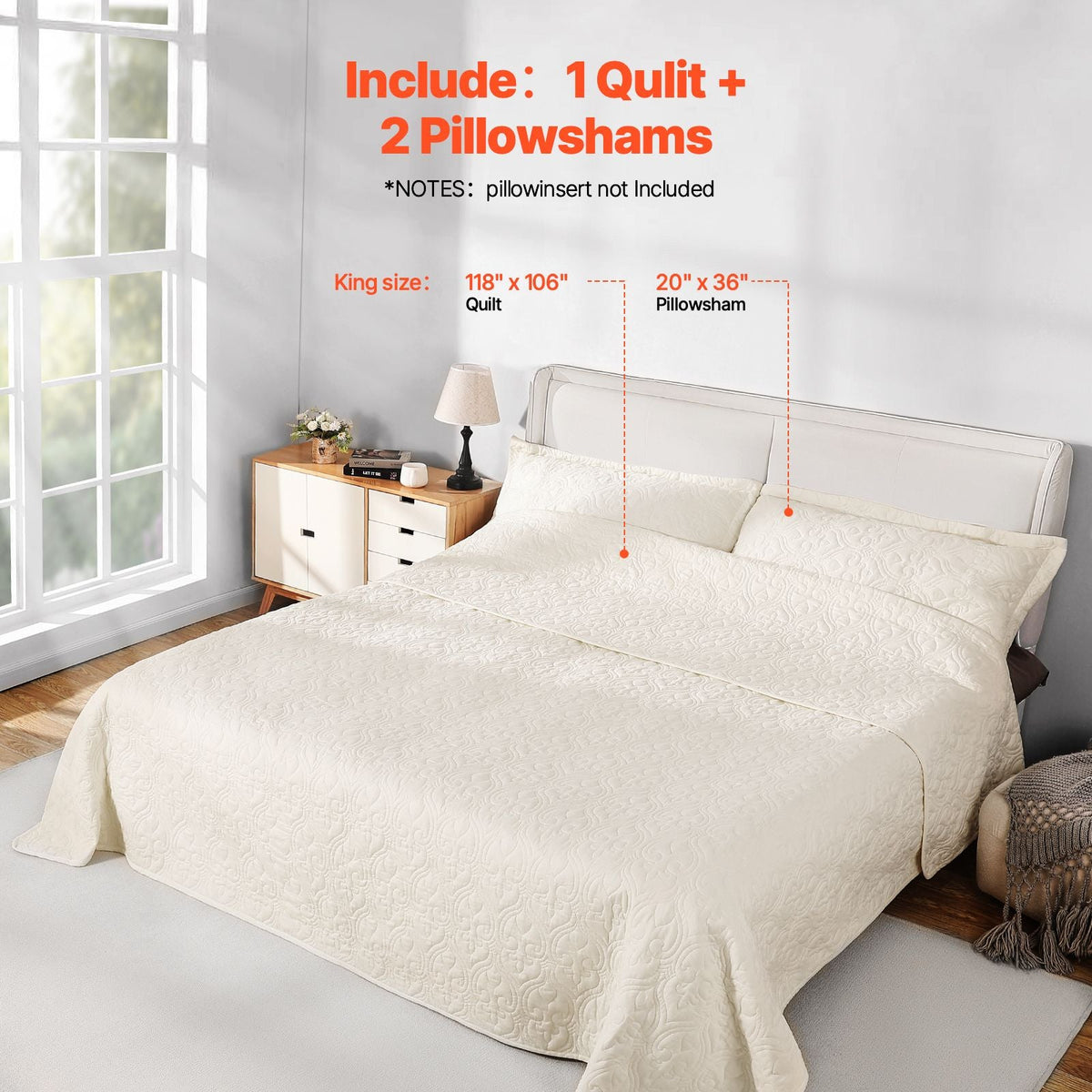 King Quilt Set, 3-Piece Lightweight Comforter, Cotton King Size Quilt Bedding Set, Beige Bedspreads with 1 Quilt and 2 Pillow Shams, Lightweight Bedspread Coverlet Bedding Set, for All Season