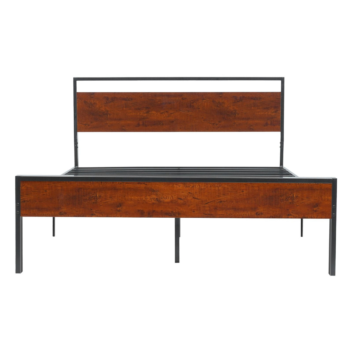 King Size Bed Frame, 14 Inch Black Metal Platform Bed Frame with Retro Brown Wooden Headboard and Footboard, Large Under-Bed Storage, Non-Slip Without Noise, No Box Spring Needed, Easy Assembly