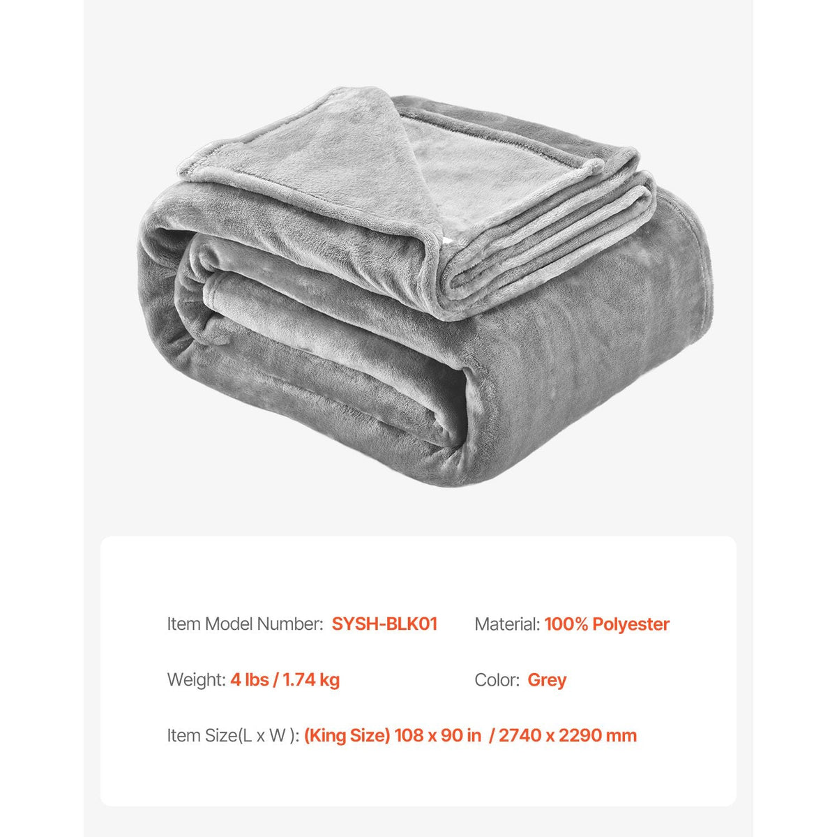 King Size Blanket, 108 x 90 inches, Lightweight and Fuzzy Throw Blanket for Bed, Cozy Grey King Blanket for All Season, Warm Plush Machine Washable Bedding, Grey