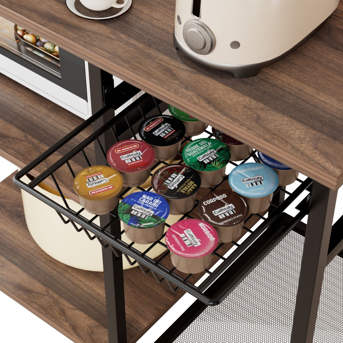 Kitchen Bakers Rack, 35.4 inch Width Bakers Rack, Kitchen Stand with X-Shaped Support Bar, 5 S-Shaped Hooks, Multi-Layer Storage Shelf, Coffee Bar Stand for Dishes & Bowls, Spice Bottles