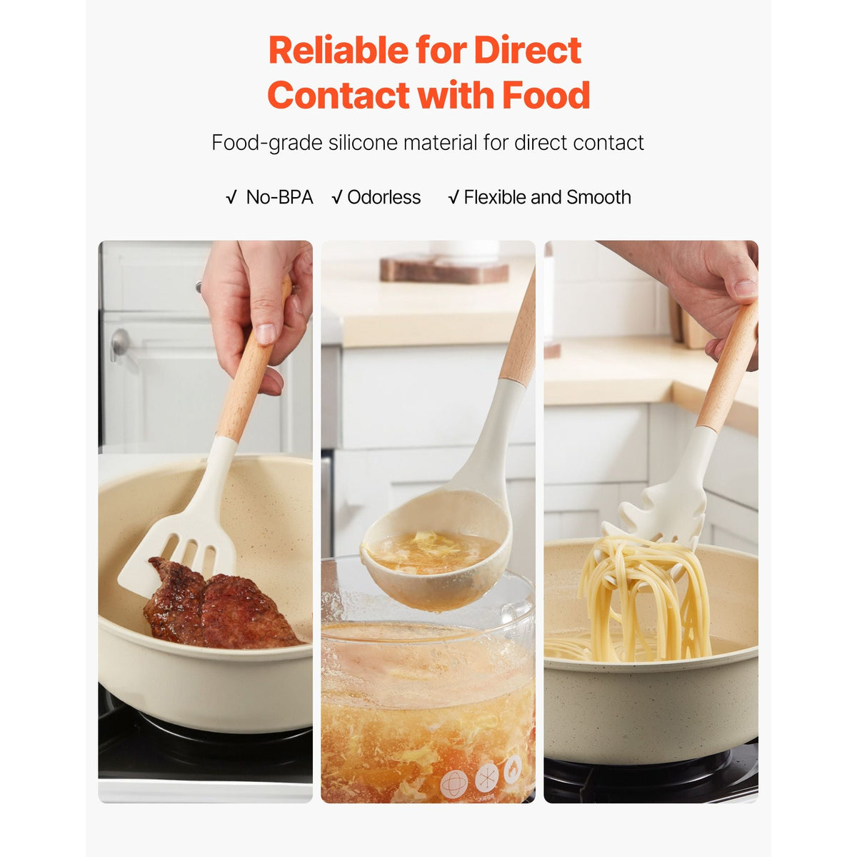 Kitchen Cooking Utensils Set, 34 PCS Silicone Spatula Set with Holder, 428 Fahrenheit Heat Resistant Gadget Spoons Tools, Wooden Handle, Silicone Gadgets Cookware, White