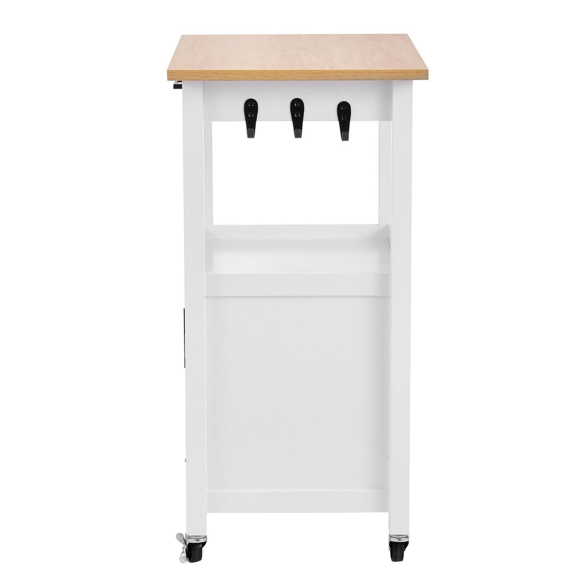 Kitchen Island Cart with Single Door Cabinet, Mobile Carts with Drawer, Towel Rack, Hooks, Portable Table on Swivel Wheels, Small Coffee Islands Microwave Stand for Dining Room, 18x23 in, White