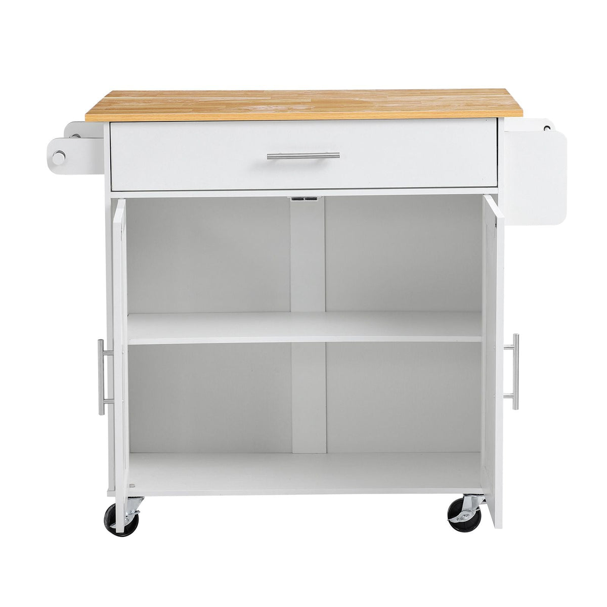 Kitchen Island Cart with Storage, 42.28 in Wide Mobile Rolling Storage Island on Swivel Wheels, with Drawer, Storage Cabinet, Drop Leaf, Spice Rack, Table for Home Dining Room, White