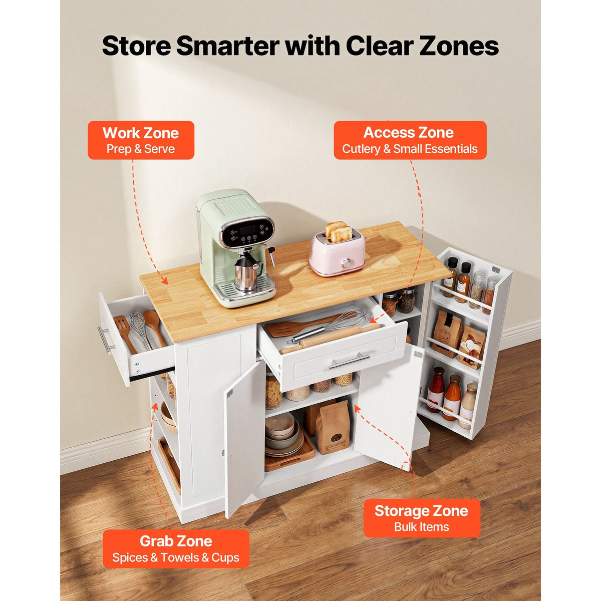 Kitchen Island Cart with Storage, 42.36 in Wide Island Table for Kitchen, with 2 Drawers, Storage Cabinet, Table for Home Dining Room, White
