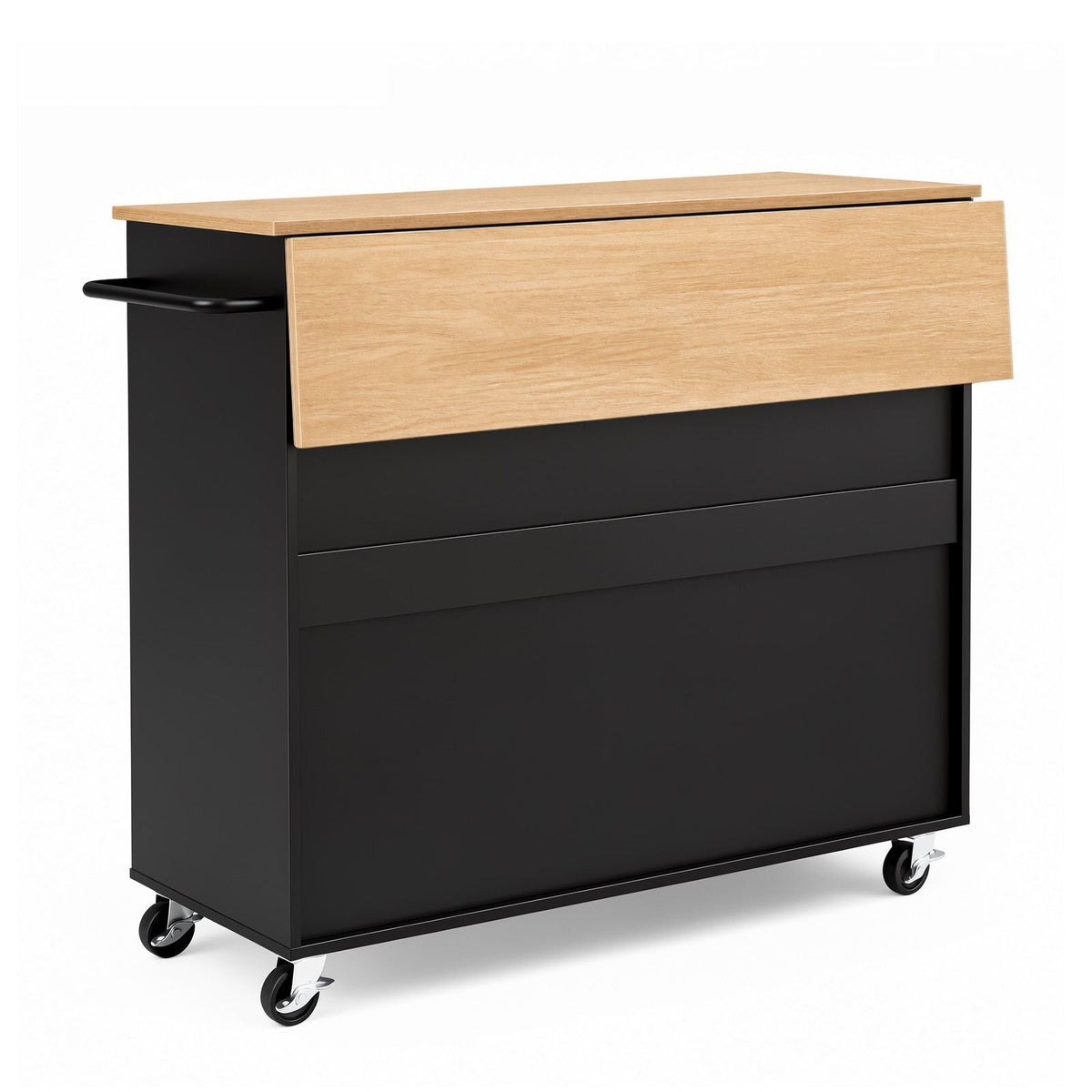 Kitchen Island Cart with Storage, 42.4 in Wide Mobile Rolling Storage Island on Swivel Wheels, with 3 Drawers, Storage Cabinet, Drop Leaf, Towel Rack, Table for Home Dining Room, Black