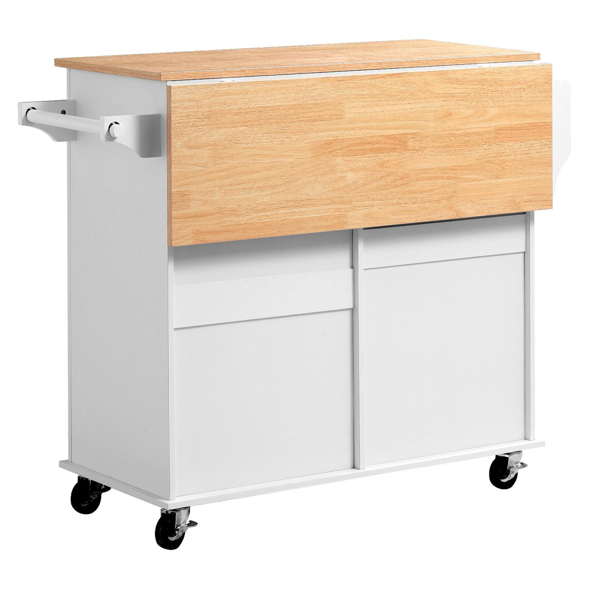 Kitchen Island Cart with Storage, 43.58 in Wide Mobile Rolling Storage Island on Swivel Wheels, with 2 Drawers, Storage Cabinet, Drop Leaf, Spice/Towel Rack, Table for Home Dining Room, White