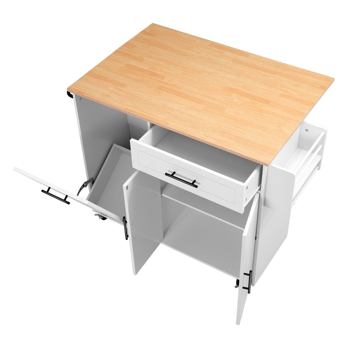 Kitchen Island Cart with Storage, 46.06 in Wide Mobile Rolling Storage Island on Swivel Wheels, with Drawer, Storage Cabinet, Drop Leaf, Spice/Towel Rack, Table for Home Dining Room, White