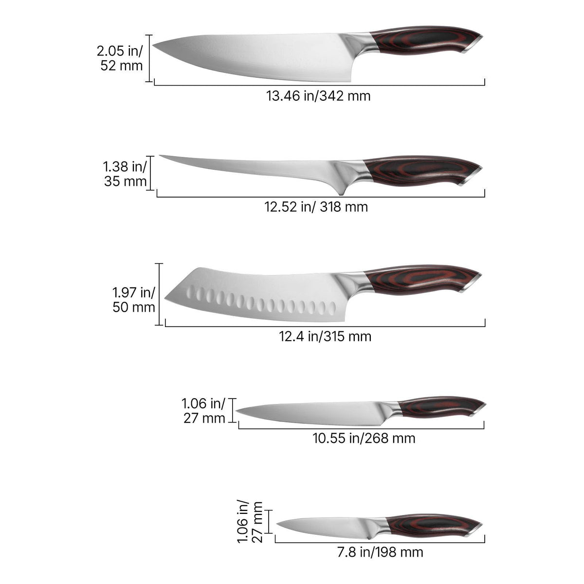 Kitchen Knife Set, 5 Piece High Carbon Stainless Steel Sharp Knife Set, Durable and Rust-Resistant, Professional Kitchen Cutlery with Ergonomic Crack-Resistant Handle, for Precise Cutting