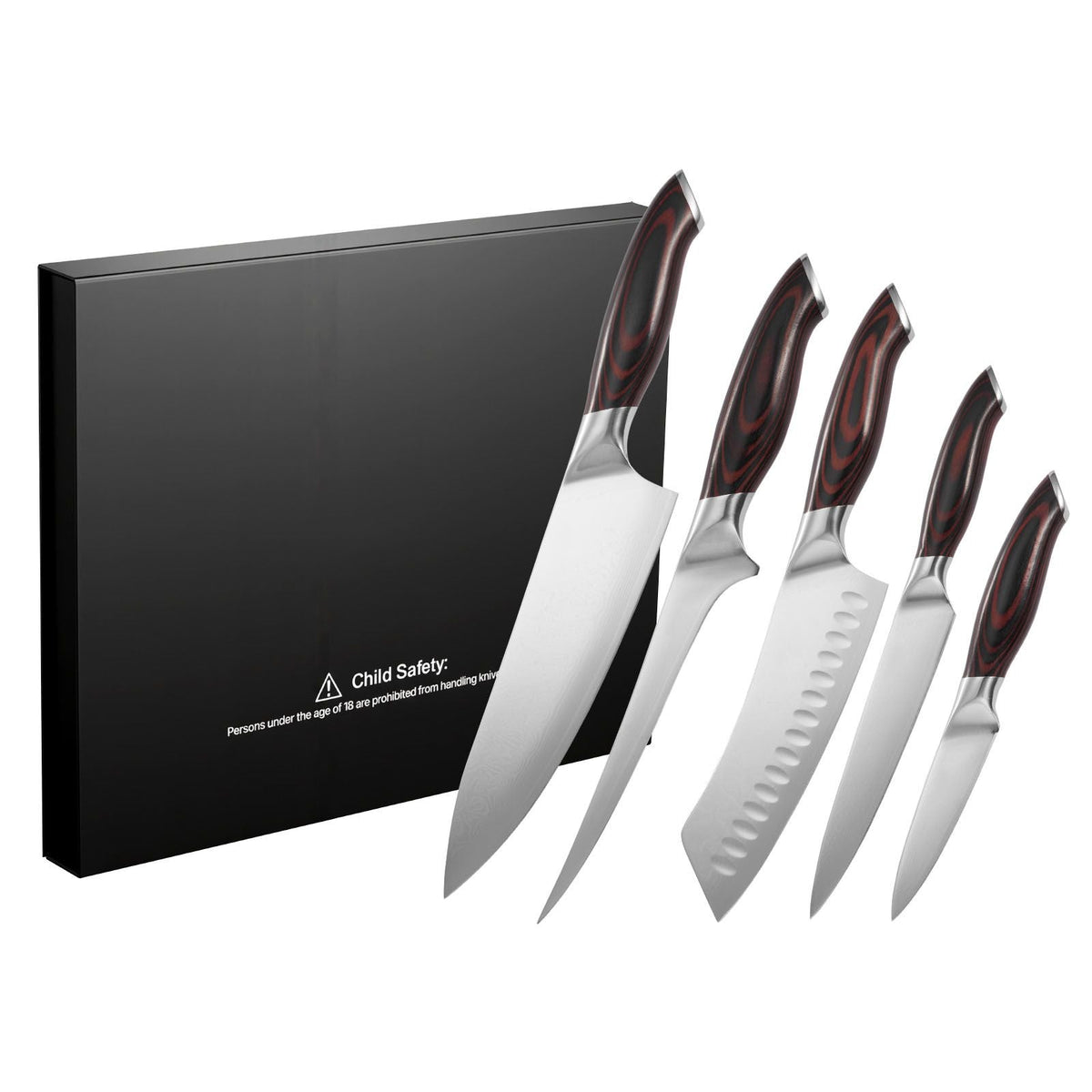 Kitchen Knife Set, 5 Piece High Carbon Stainless Steel Sharp Knife Set, Durable and Rust-Resistant, Professional Kitchen Cutlery with Ergonomic Crack-Resistant Handle, for Precise Cutting