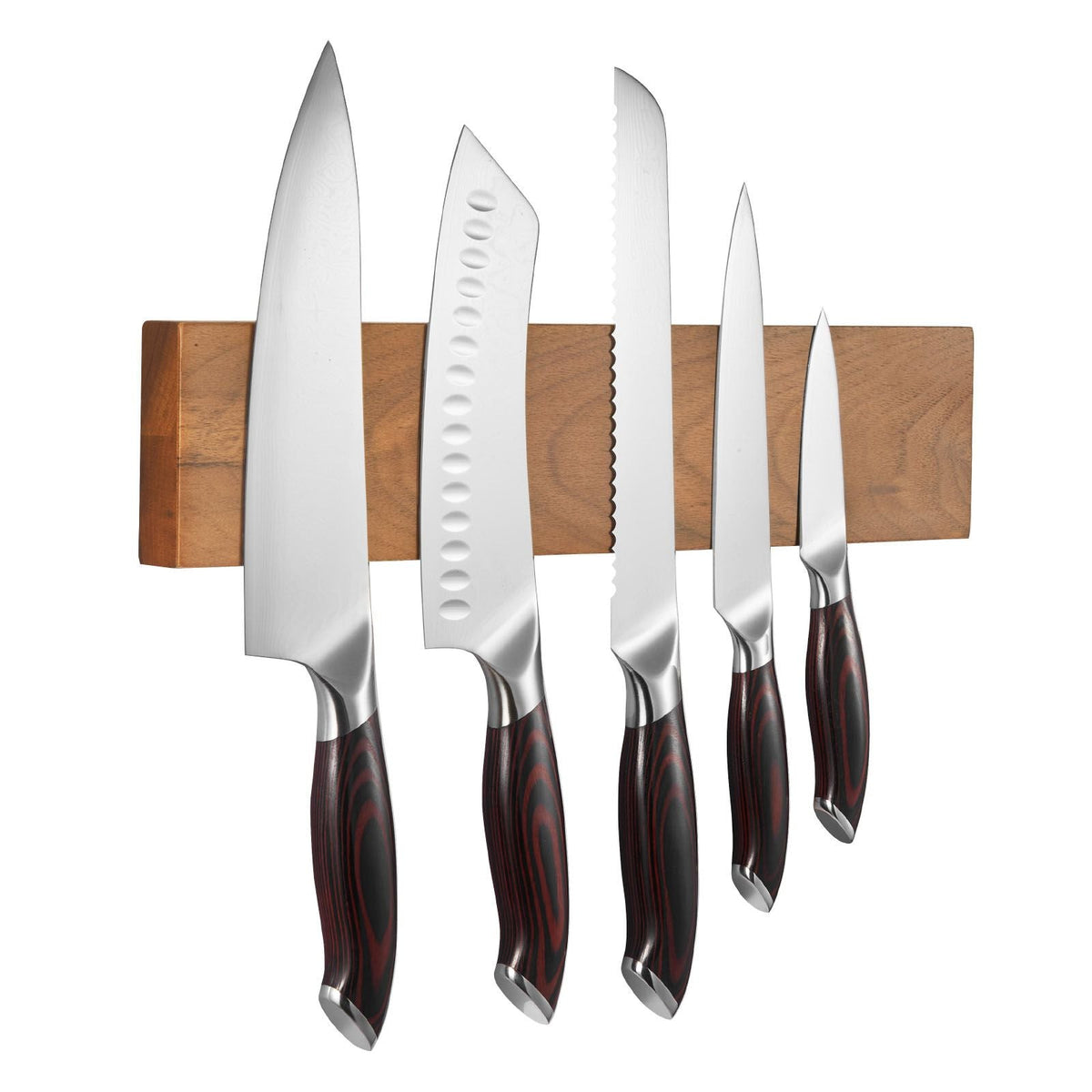 Kitchen Knife Set, 6 Piece High Carbon Stainless Steel Sharp Knife Set, Professional Kitchen Cutlery with Ergonomic Crack-Resistant Handle, and Walnut Finish Powerful Magnetic Knives Holder