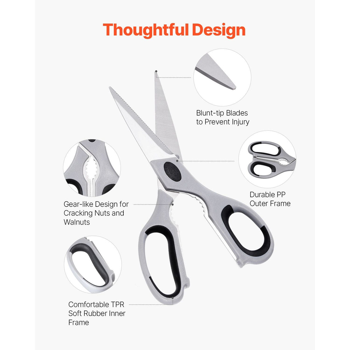 Kitchen Scissors, 2 Pack Durable Stainless Steel Kitchen Shears with Sheaths, Heavy Duty Cooking Shears with Soft Grip Comfort Handle, Kitchen Utensil for Cutting Meat, Fish, Poultry, Cyan+Grey