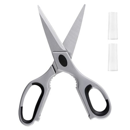 Kitchen Scissors, 2 Pack Durable Stainless Steel Kitchen Shears with Sheaths, Heavy Duty Cooking Shears with Soft Grip Comfort Handle, Kitchen Utensil for Cutting Meat, Fish, Poultry, Cyan+Grey