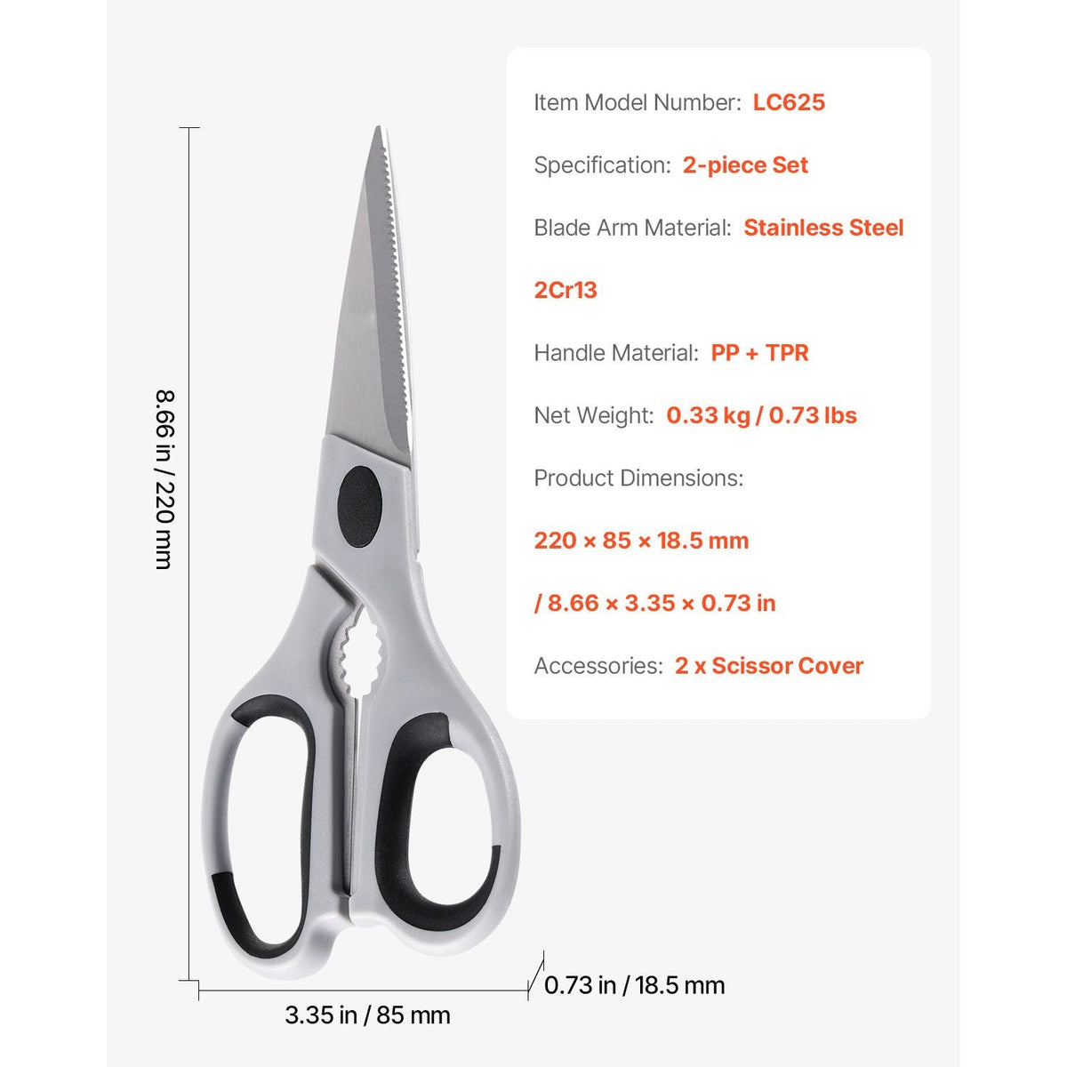 Kitchen Scissors, 2 Pack Durable Stainless Steel Kitchen Shears with Sheaths, Heavy Duty Cooking Shears with Soft Grip Comfort Handle, Kitchen Utensil for Cutting Meat, Fish, Poultry, Cyan+Grey