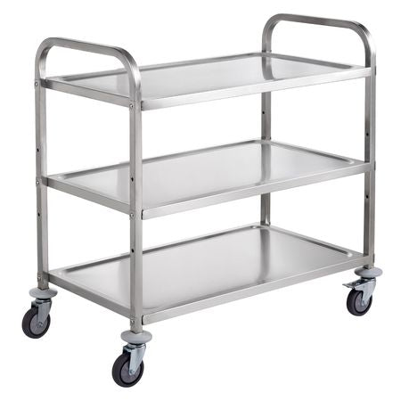 Kitchen Utility Cart, 3 Tiers, Wire Rolling Cart with 450LBS Capacity, Steel Service Cart on Wheels, Metal Storage Trolley with 80mm Basket Curved Handle PP Liner 6 Hooks, for Indoor and Outdoor