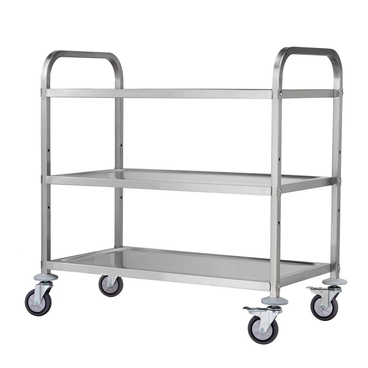 Kitchen Utility Cart, 3 Tiers, Wire Rolling Cart with 450LBS Capacity, Steel Service Cart on Wheels, Metal Storage Trolley with 80mm Basket Curved Handle PP Liner 6 Hooks, for Indoor and Outdoor