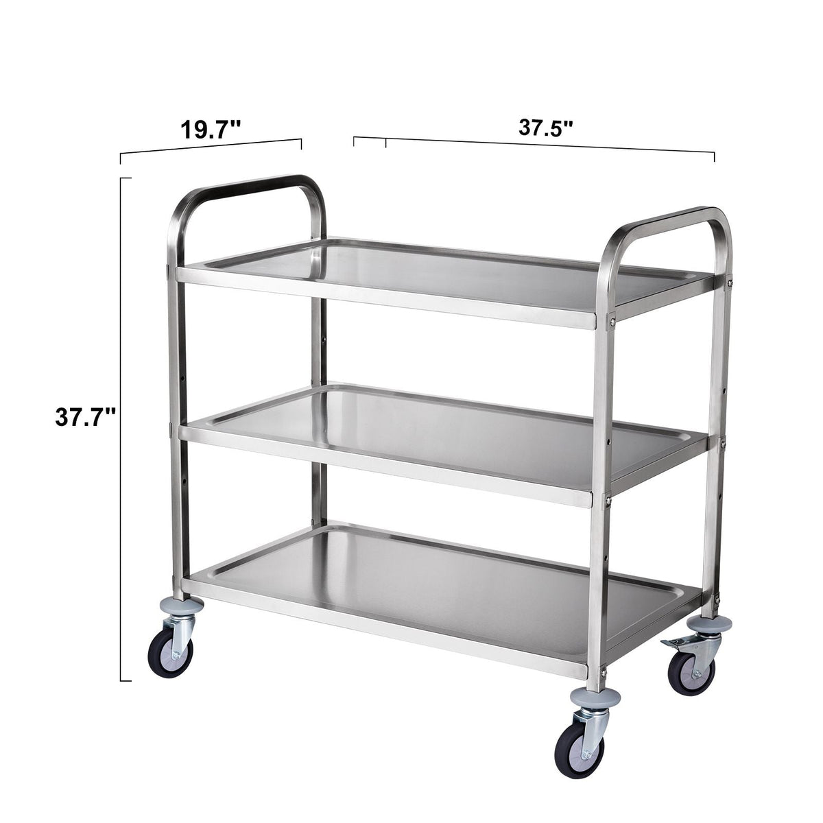 Kitchen Utility Cart, 3 Tiers, Wire Rolling Cart with 450LBS Capacity, Steel Service Cart on Wheels, Metal Storage Trolley with 80mm Basket Curved Handle PP Liner 6 Hooks, for Indoor and Outdoor