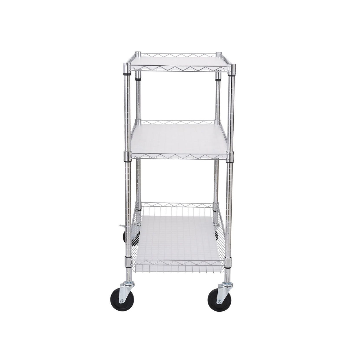 Kitchen Utility Cart, 3 Tiers, Wire Rolling Cart with 661LBS Capacity, Steel Service Cart on Wheels, Metal Storage Trolley with 80mm Basket Curved Handle PP Liner 6 Hooks, for Indoor and Outdoor
