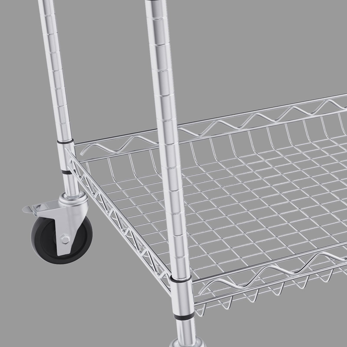Kitchen Utility Cart, 3 Tiers, Wire Rolling Cart with 661LBS Capacity, Steel Service Cart on Wheels, Metal Storage Trolley with 80mm Deep Basket Curved Handle 6 Hooks, for Indoor and Outdoor Use
