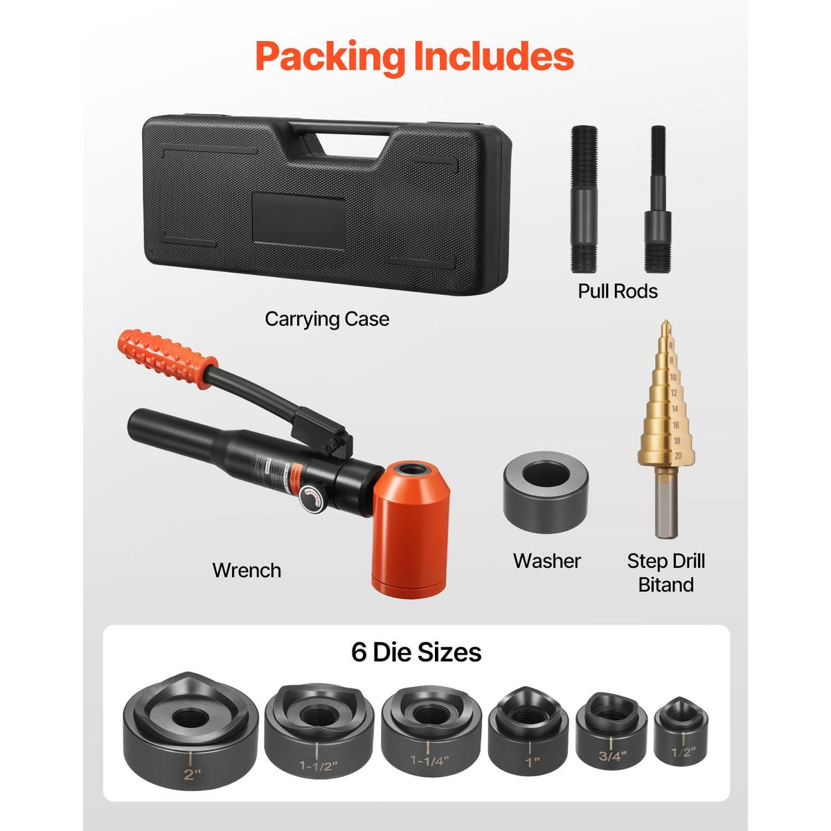 Knockout Punch Set, 10 Ton Hydraulic Knockout Set, 1/2" to 2" KO Tool Kit Hole Making Tool, KO Tools Kit W/6 Dies for Metal Electrical Cabinets, Electrical Control Cabinets, Switch Cabinets