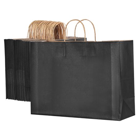 Kraft Paper Bags with Handles, 100Pcs 16 x 6 x 12 in, Large Paper Grocery Bags, Reusable & 100% Recycled Take-Out Sacks, Plain Party Bag Bulk for Birthday, Wedding, Business, Goody, Black