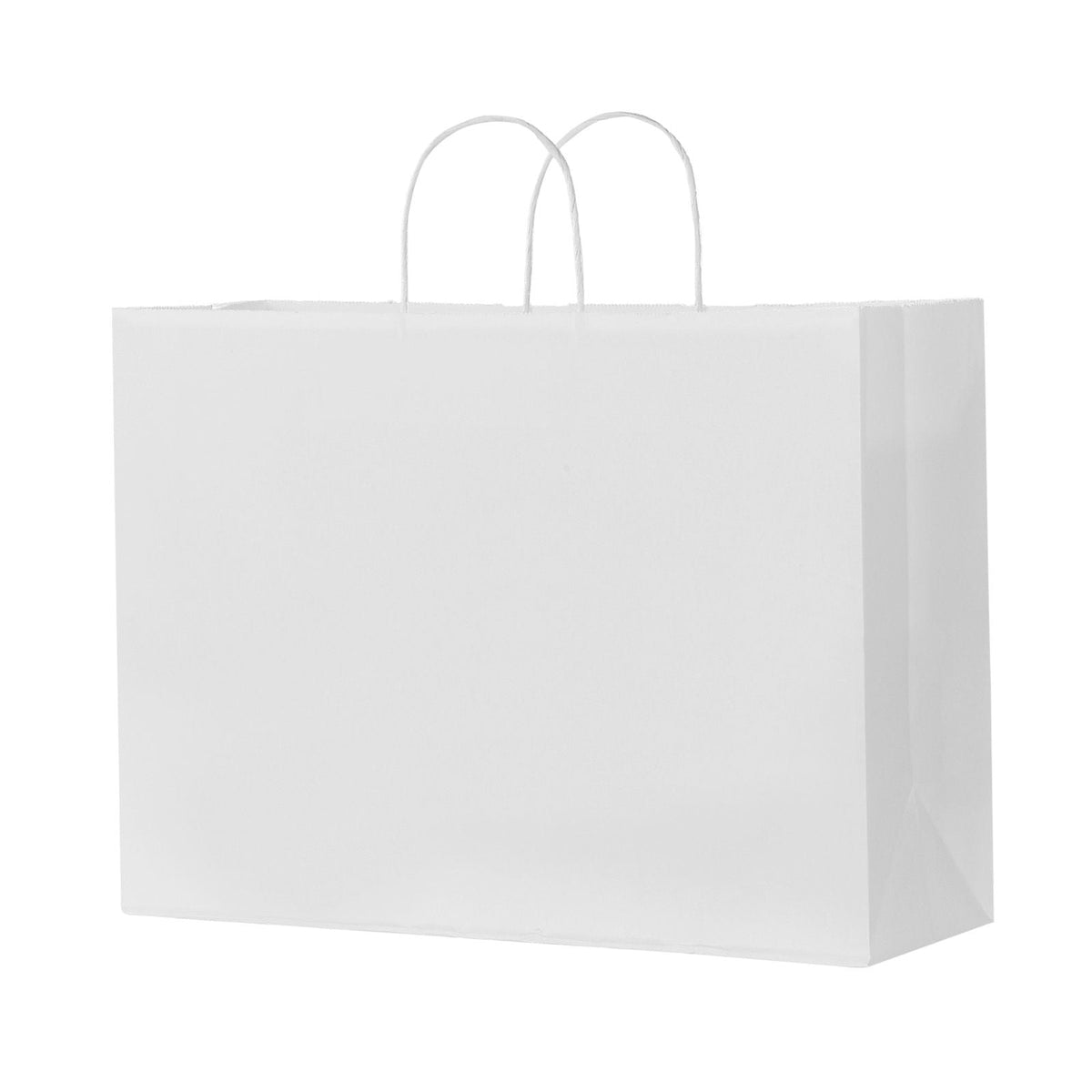 Kraft Paper Bags with Handles, 100Pcs 16 x 6 x 12 in, Large Paper Grocery Bags, Reusable & Recycled Take-Out Sacks, Plain Party Bag Bulk for Birthday, Wedding, Business, Goody, White