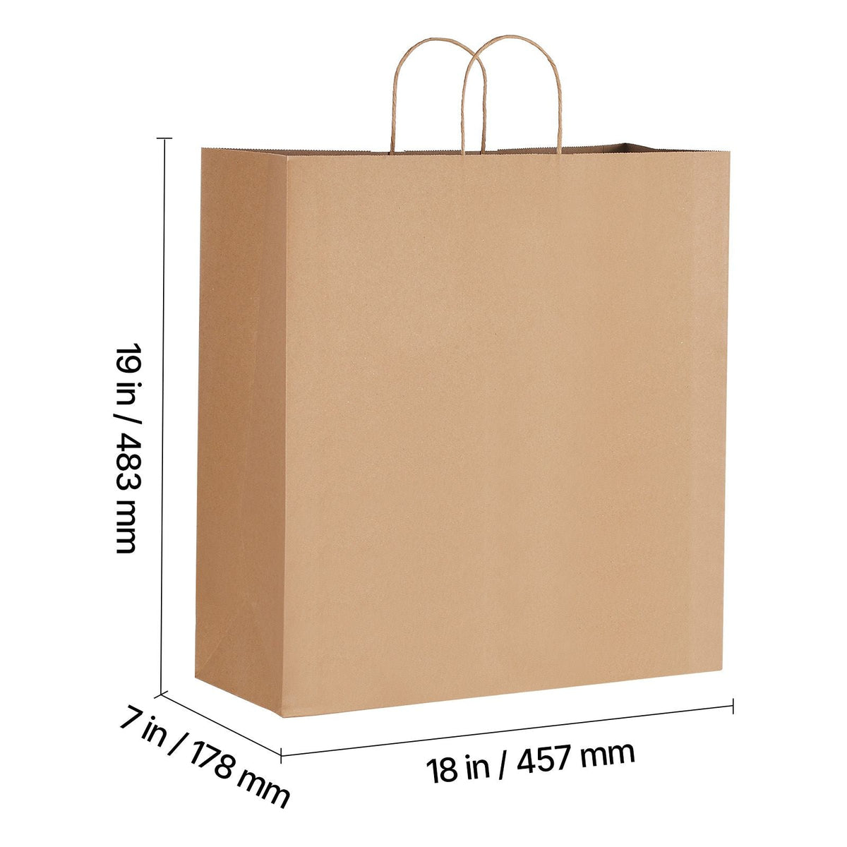 Kraft Paper Bags with Handles, 100Pcs 18 x 7 x 19 in, Large Paper Grocery Bags, Reusable & 100% Recycled Take-Out Sacks, Plain Party Bag Bulk for Birthday, Wedding, Business, Goody, Brown