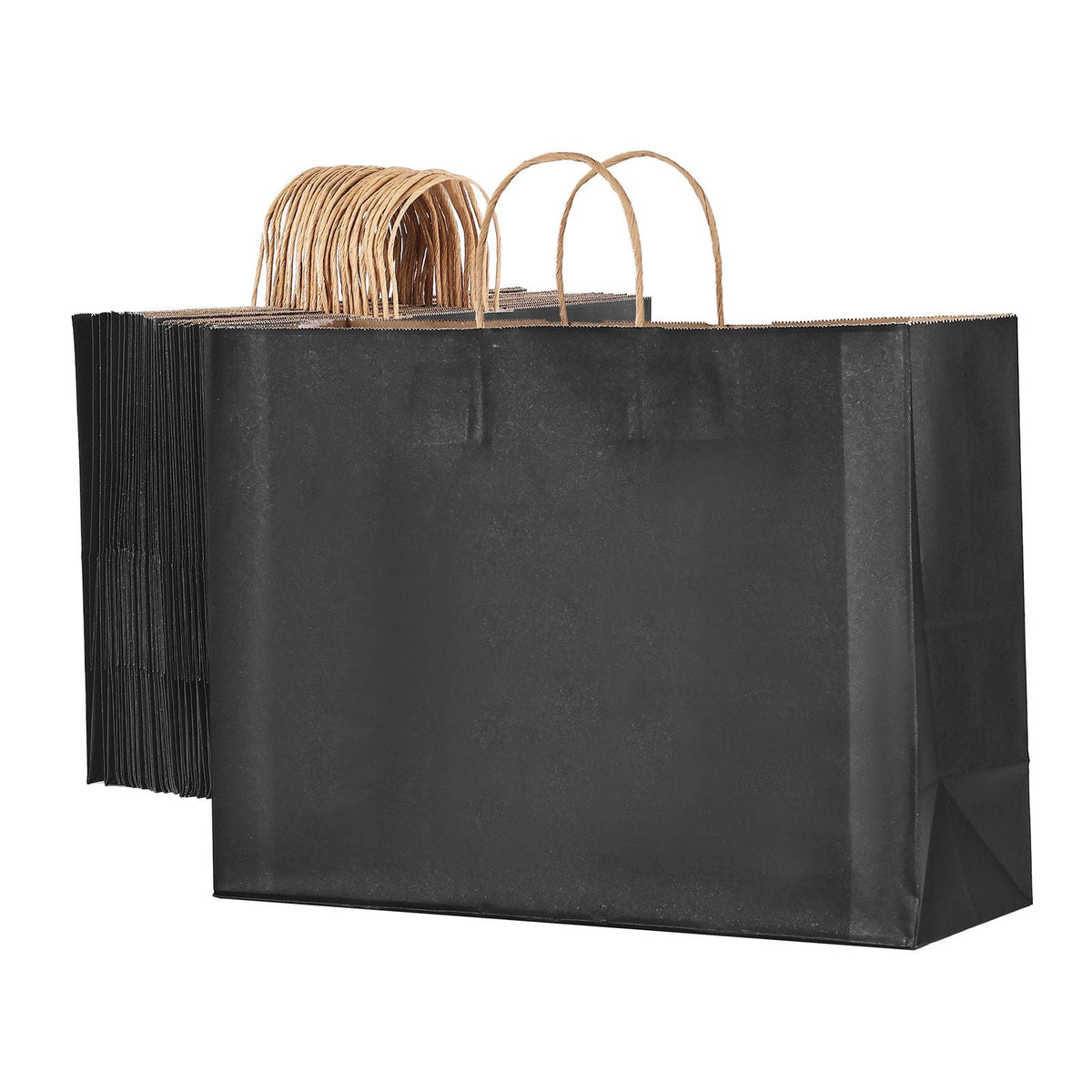 Kraft Paper Bags with Handles, 50Pcs 16 x 6 x 12 in, Large Paper Grocery Bags, Reusable & Recycled Take-Out Sacks, Plain Party Bag Bulk for Birthday, Wedding, Business, Goody, Black
