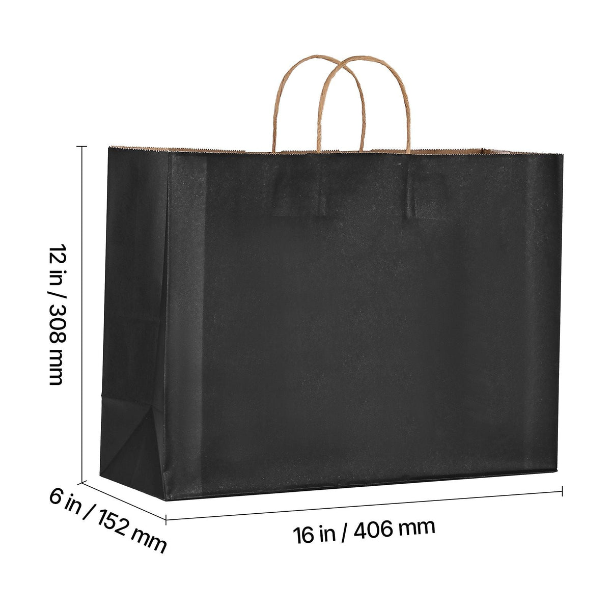 Kraft Paper Bags with Handles, 50Pcs 16 x 6 x 12 in, Large Paper Grocery Bags, Reusable & Recycled Take-Out Sacks, Plain Party Bag Bulk for Birthday, Wedding, Business, Goody, Black