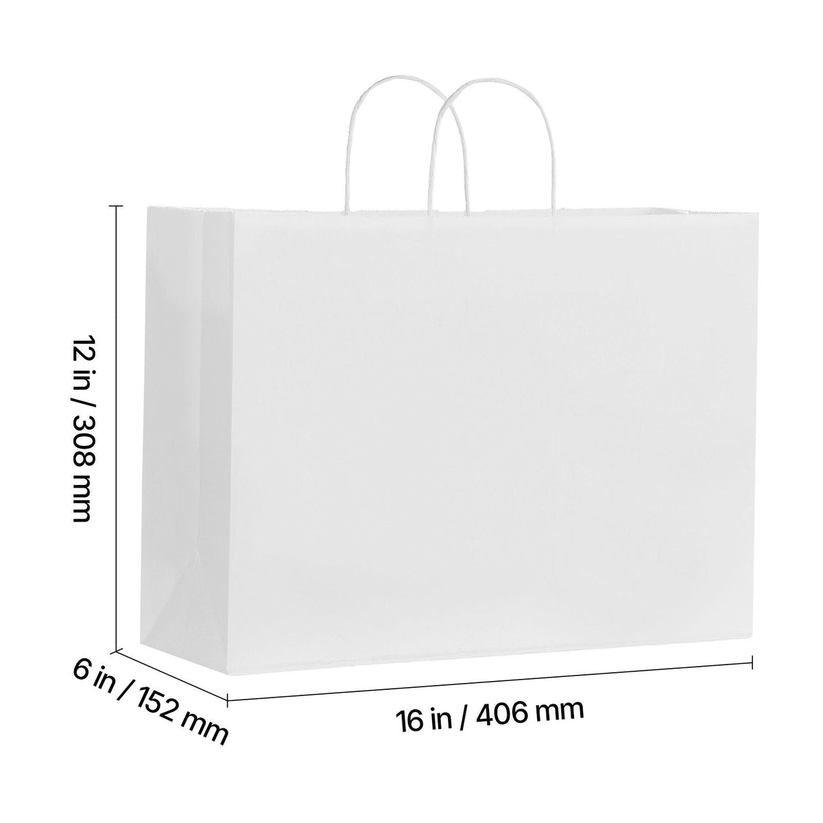 Kraft Paper Bags with Handles, 50Pcs 16 x 6 x 12 in, Large Paper Grocery Bags, Reusable & Recycled Take-Out Sacks, Plain Party Bag Bulk for Birthday, Wedding, Business, Goody, White