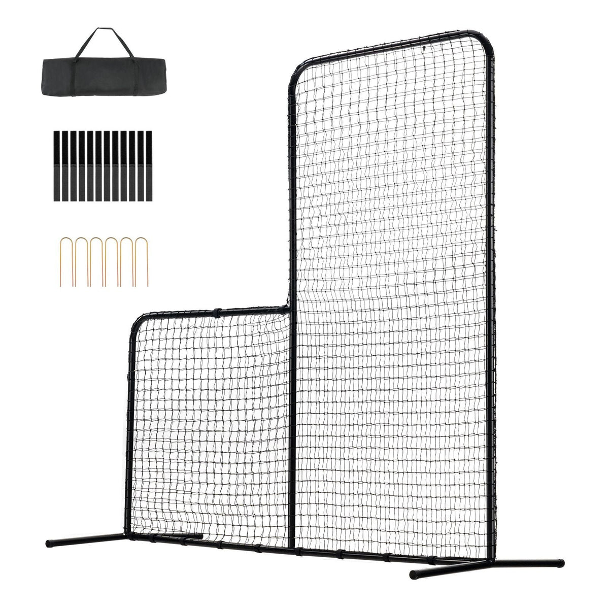 L Screen Baseball for Batting Cage, 7x7 ft Baseball Softball Safety Screen, Body Protector Portable Batting Screen with Carry Bag & Ground Stakes, Heavy Duty Pitching Net for Pitchers Protection